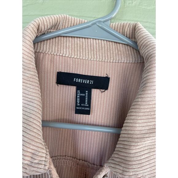 Forever 21 Pink Distressed Raw Hem Button Front Corduroy Oversized Shirt Jacket - Picture 4 of 6